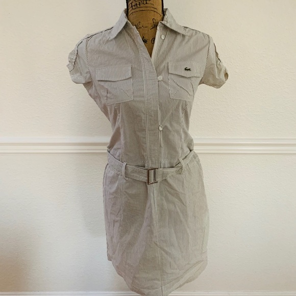 Lacoste Dresses & Skirts - Lacoste collar polo stripped dress grey size 4